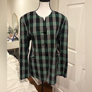 Vintage Devonshire Cream Green Black Plaid Blazer Women’s Size 16